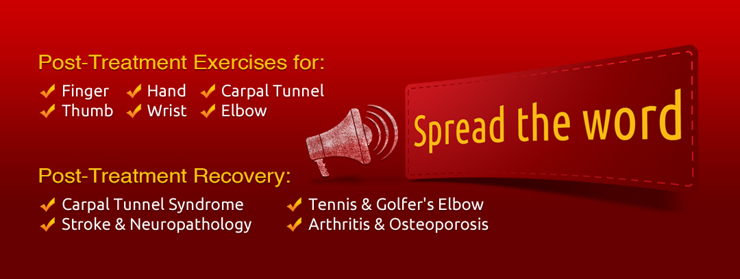 Red banner with text describing handmaster plus benefits carpal tunnel syndrome, tennis elbow, golfers elbow, arthritis, osteoporosis